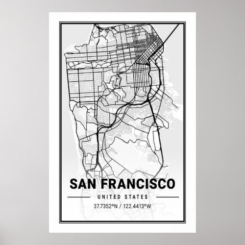 San Francisco California USA City Travel City Map Poster