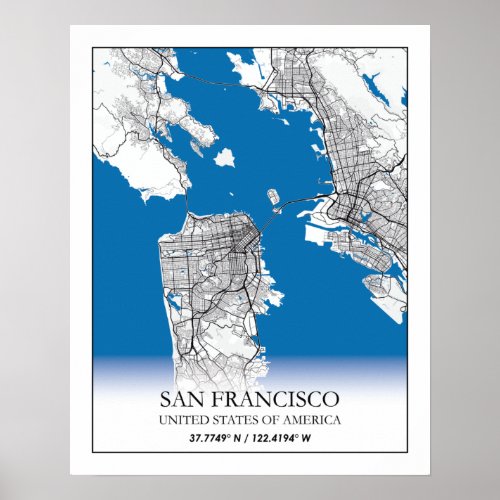 San Francisco California USA Travel City Map Poster