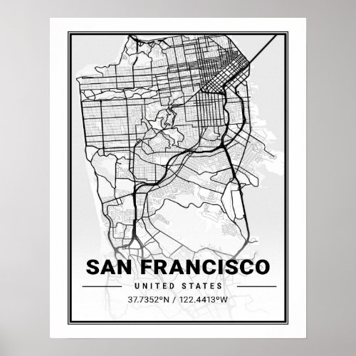 San Francisco California USA Travel City Map Poster