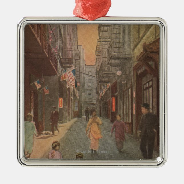 San Francisco, CAView of Old Chinatown Street Metal Ornament (Front)