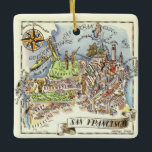 San Francisco Ceramic Ornament<br><div class="desc">A vintage map of San Francisco just perfect for a Christmas ornament or everyday! It's a colorful drawing by Jacques Liozu done ages ago but priceless. It shows the districts of the city, the Golden Gate, San Francisco Bay, and the Atlantic. It is so charming and will make a lovely...</div>