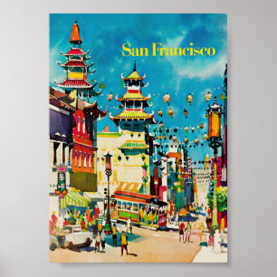 San Francisco Chinatown California Vintage Travel Poster