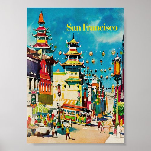 San Francisco Chinatown California Vintage Travel  Poster