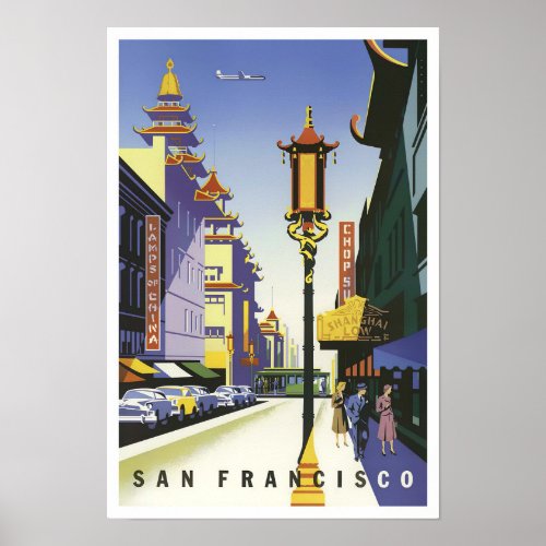 San Francisco Chinatown vintage travel poster