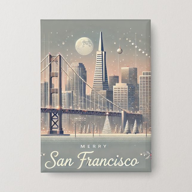 San Francisco Christmas Card | Golden Gate Bridge Button (Front)
