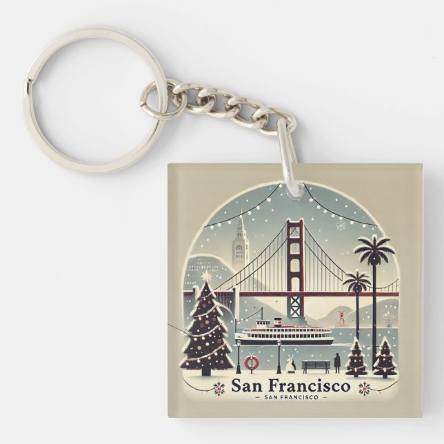 San Francisco Christmas - Golden Gate Bridge Keychain (Front)
