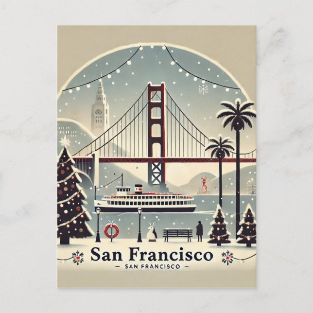 San Francisco Christmas - Golden Gate Bridge Postcard (Front)