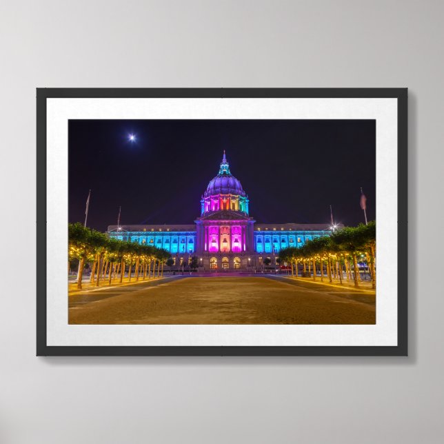 San Francisco City Hall in Pride Rainbow Framed Art (Framed Front)