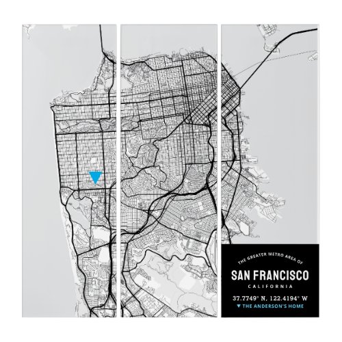 San Francisco City Map  Home Location Marker Triptych