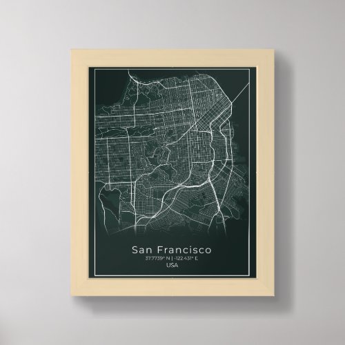 San Francisco City Map _ San Francisco Bleu Map Framed Art