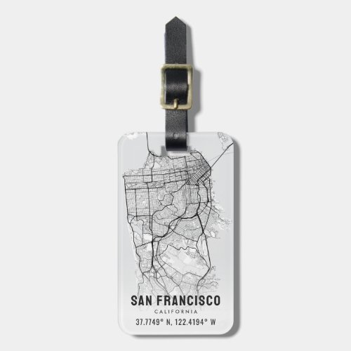 San Francisco City Map Topography Luggage Tag