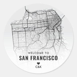 San Francisco City Map   Wedding Welcome Classic Round Sticker