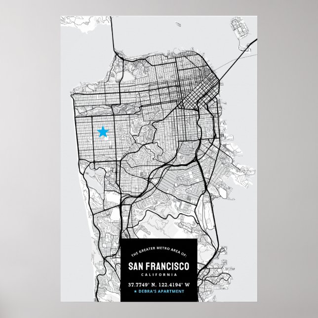 San Francisco City Map + Your Location Poster (Front)