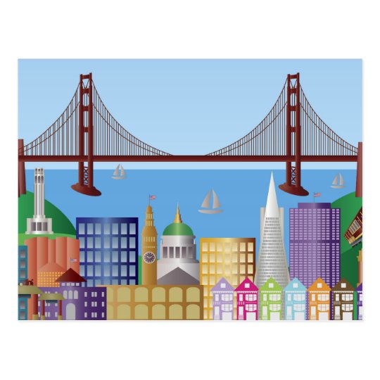 San Francisco City Skyline Drawing Illustration Po Postcard | Zazzle.com
