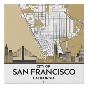 San Francisco City Skyline Map – California Faux Canvas Print