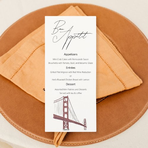 San Francisco Classy Wedding menu with drawing 