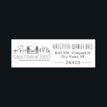 San Francisco | Custom Address Self-inking Stamp<br><div class="desc">A unique self-inking stamp featuring a modern deco illustration of the city of San Francisco,  California,  and its unique skyline.  Towards the side is a spot for your own unique name and address information.</div>