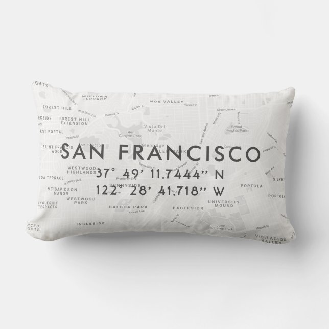 San Francisco Custom Map | Light Gray Lumbar Pillow (Front)