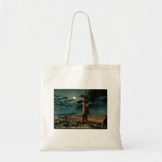 San Francisco, Ferry Building at Night, Vintage Tote Bag