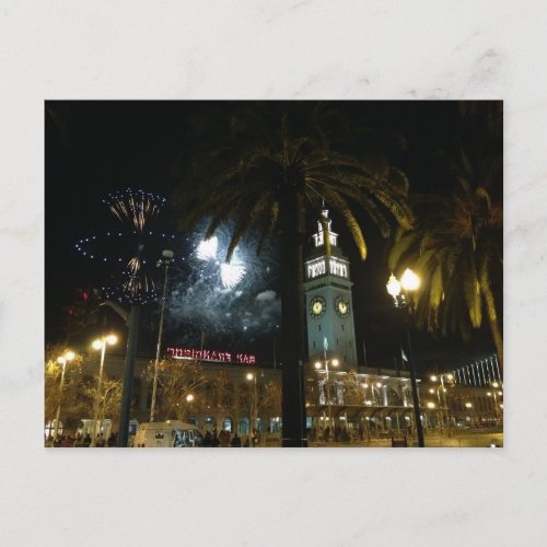 San Francisco Ferry Building Fireworks Postcard