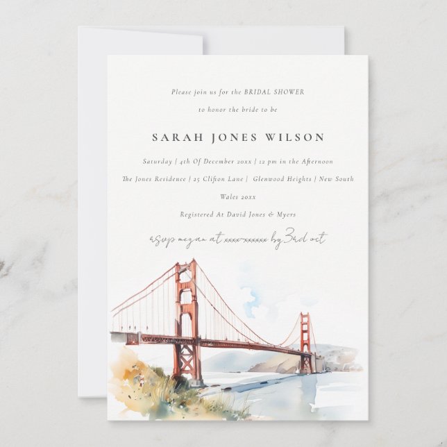 San Francisco Golden Gate Bridge Bridal Shower Invitation (Front)