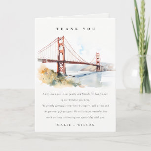 San Francisco Golden Gate Bridge Landscape Wedding Letterpress Thank You Card