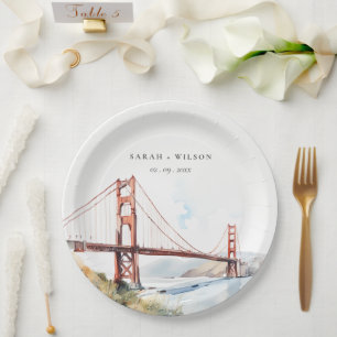 San Francisco Golden Gate Bridge Landscape Wedding Paper Plates