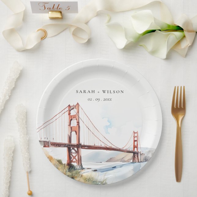 San Francisco Golden Gate Bridge Landscape Wedding Paper Plates (Wedding)