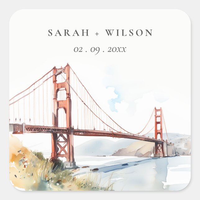 San Francisco Golden Gate Bridge Landscape Wedding Square Sticker (Front)