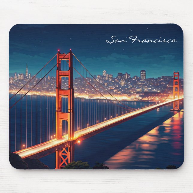 San Francisco Golden Gate Bridge Night postcard Mouse Pad (Front)