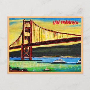 San Francisco Golden Gate Bridge Painting Holiday Postcard