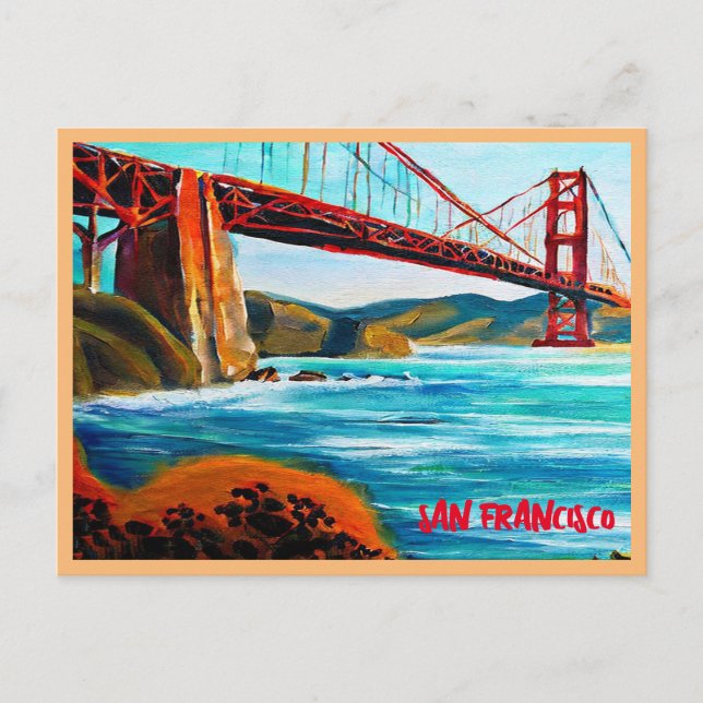 San Francisco Golden Gate Bridge Painting Postcard (Front)