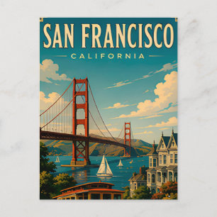 San Francisco Golden Gate Bridge Retro Postcard