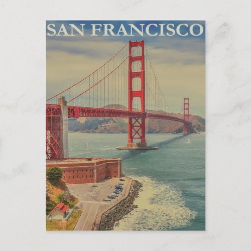 San Francisco Golden Gate Bridge Retro Vintage Postcard