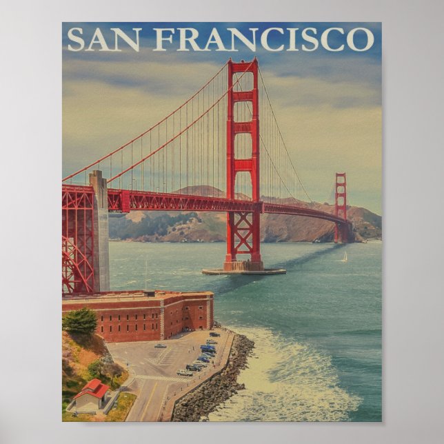 San Francisco Golden Gate Bridge Retro Vintage Poster (Front)