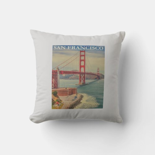 San Francisco Golden Gate Bridge Retro Vintage Throw Pillow