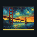 San Francisco Golden Gate Bridge Starry Night Postcard<br><div class="desc">Anyone would love to receive this travel postcard featuring a starry night illustration of the Golden Gate Bridge in San Francisco,  California!</div>