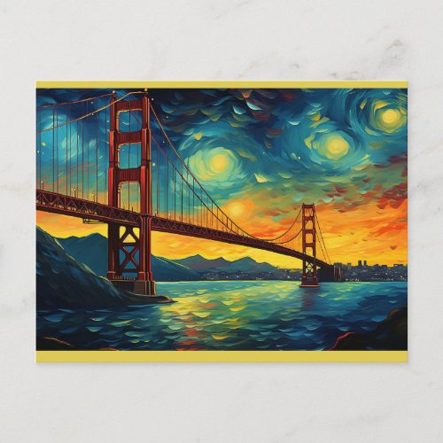 San Francisco Golden Gate Bridge Starry Night Postcard