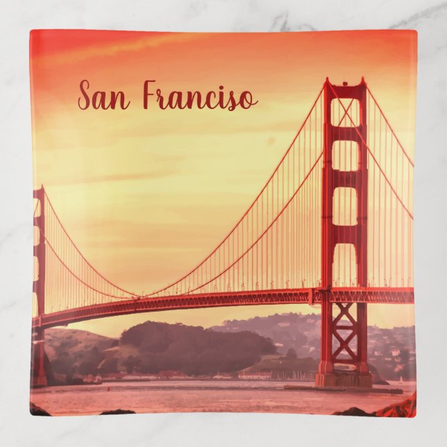 San Francisco Golden Gate Bridge Vector Trinket Tray (Front)