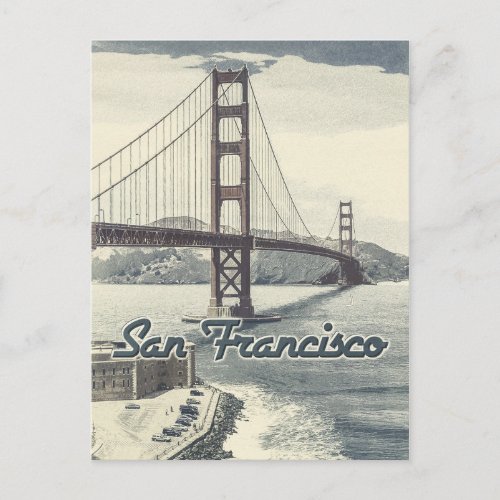 San Francisco Golden Gate Bridge  Vintage style Postcard