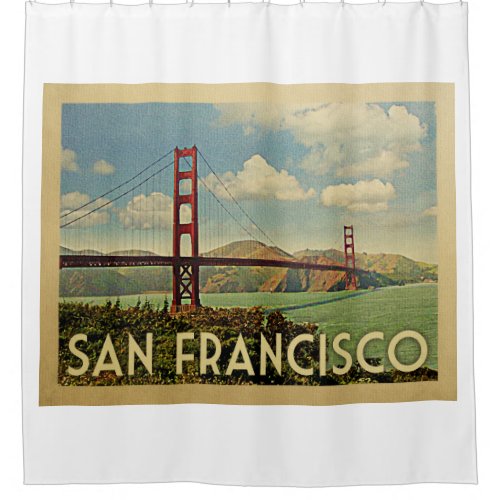 San Francisco Golden Gate Bridge Vintage Travel Shower Curtain