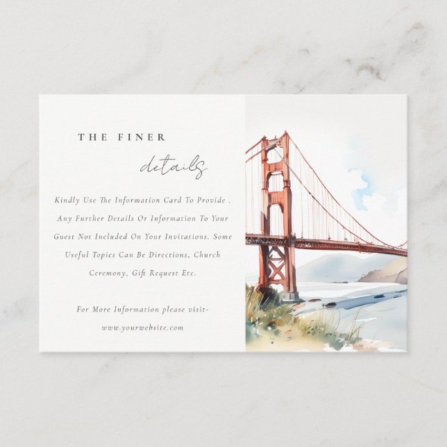 San Francisco Golden Gate Bridge Wedding Details Enclosure Card (Front)