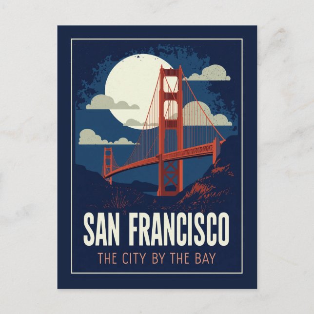 San Francisco Golden Gate Retro Night Postcard (Front)