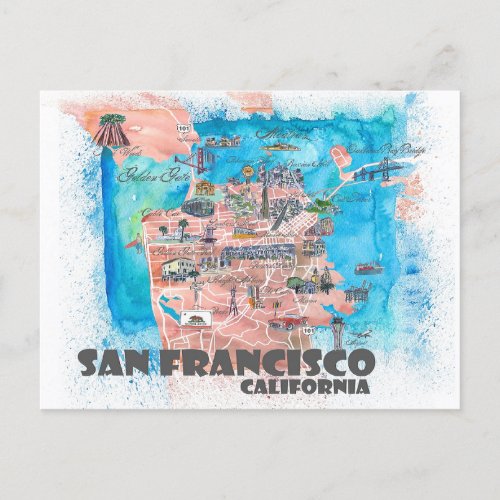 San Francisco Illustrated Travel Map  Postcard