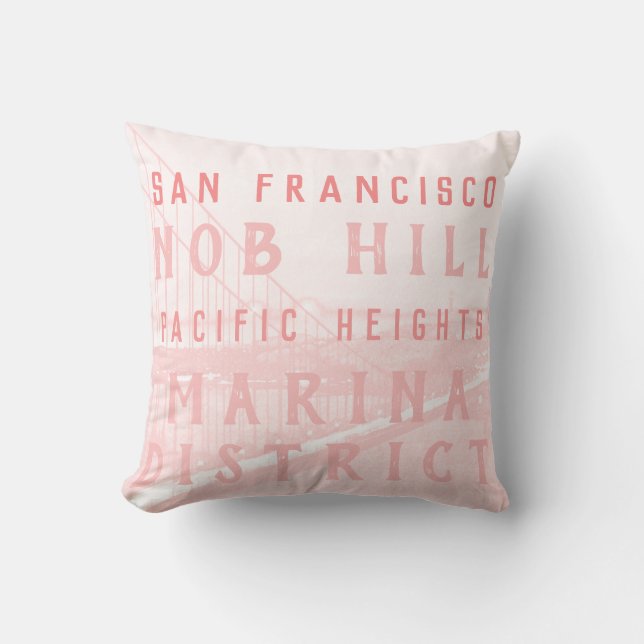San Francisco Landmarks | Pink Throw Pillow (Front)