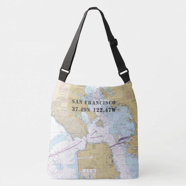 San Francisco Latitude Longitude Nautical Theme Crossbody Bag (Front)