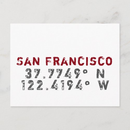 San Francisco Latitude Longitude Postcard