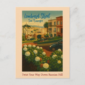 San Francisco Lombard Street Coit Tower GGB Travel Postcard