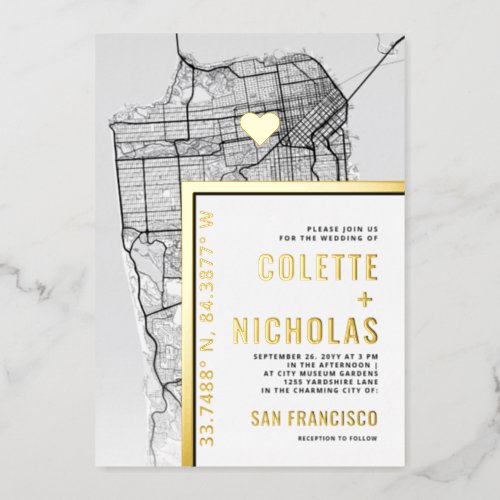 San Francisco Love Locator  City Themed Wedding Foil Invitation