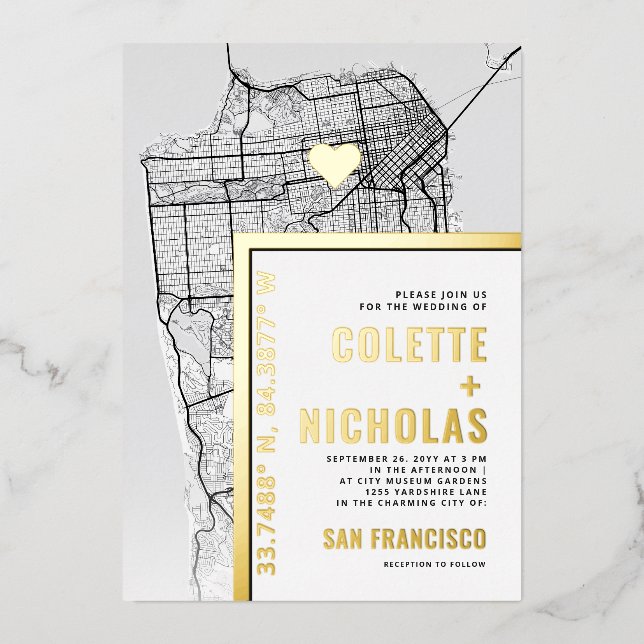 San Francisco Love Locator | City Themed Wedding Foil Invitation (Front)